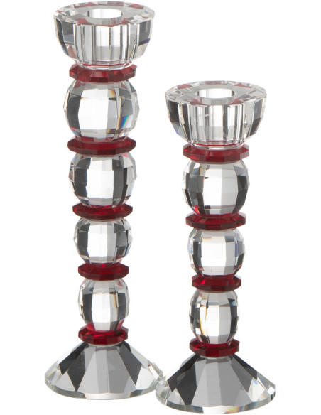 Bougeoir moderne XL Hauteur 22 cm en Verre Transparent Rouge Effet cristal Annie - 3