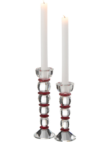 Bougeoir moderne XL Hauteur 22 cm en Verre Transparent Rouge Effet cristal Annie - 4