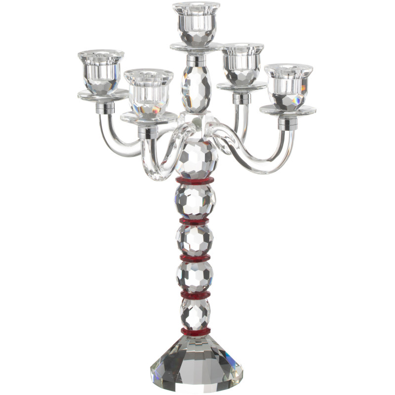 Chandelier moderne 5 bras Hauteur 49 cm en Verre Transparent Rouge Effet cristal Annie J-Line - 1
