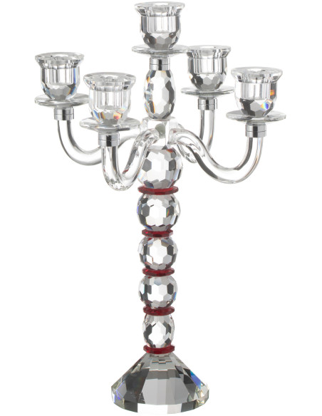 Chandelier moderne 5 bras Hauteur 49 cm en Verre Transparent Rouge Effet cristal Annie J-Line - 1