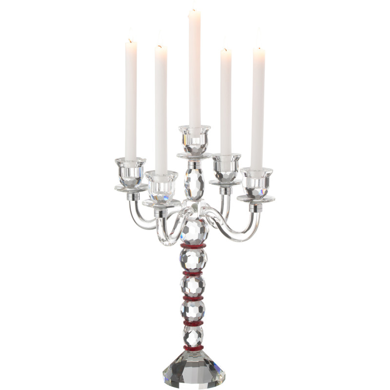 Chandelier moderne 5 bras Hauteur 49 cm en Verre Transparent Rouge Effet cristal Annie J-Line - 2
