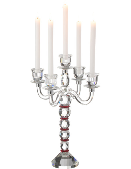 Chandelier moderne 5 bras Hauteur 49 cm en Verre Transparent Rouge Effet cristal Annie J-Line - 2
