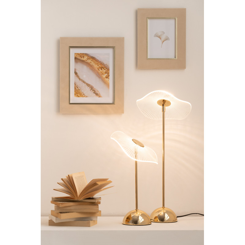 Lampe à poser originale fleur Hauteur 31 cm en Métal Doré Plastique Transparent Unira J-Line - 11