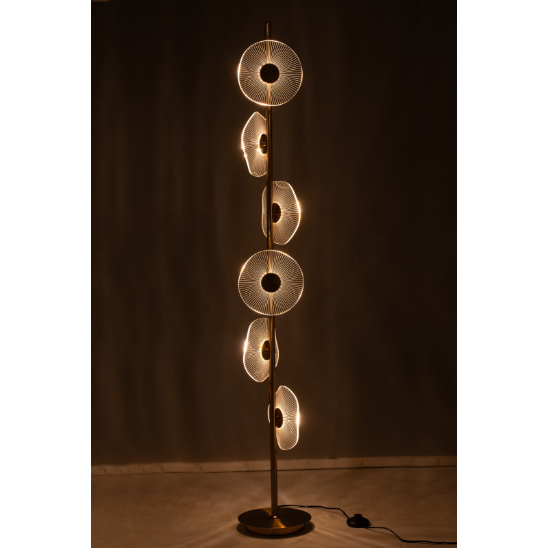 Lampadaire originale 6 fleurs Hauteur 150 cm en Métal Doré Plastique Transparent Unira J-Line - 3