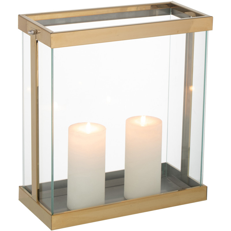 Photophore original XL Hauteur 35 cm en Métal Doré Verre Transparent Invar - 1