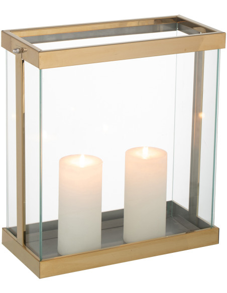 Photophore original XL Hauteur 35 cm en Métal Doré Verre Transparent Invar - 1