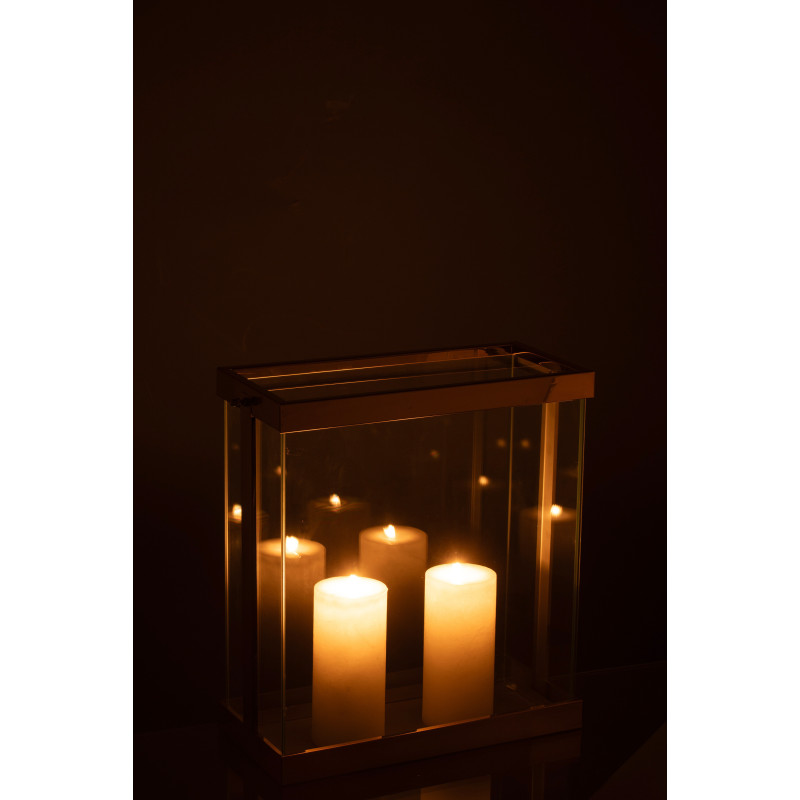 Photophore original XL Hauteur 35 cm en Métal Doré Verre Transparent Invar - 3