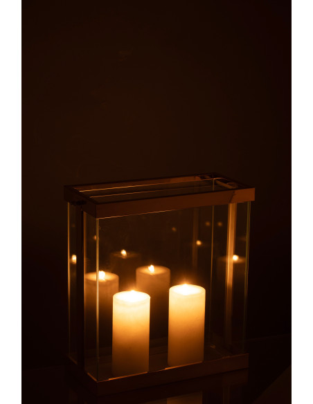 Photophore original XL Hauteur 35 cm en Métal Doré Verre Transparent Invar - 3