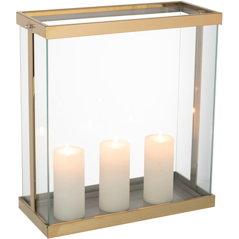 Photophore original XXL Hauteur 42 cm en Métal Doré Verre Transparent Invar - 1