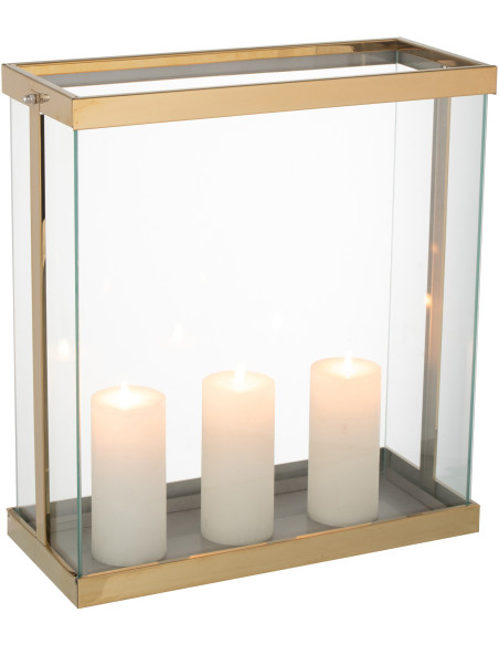 Photophore original XXL Hauteur 42 cm en Métal Doré Verre Transparent Invar - 1