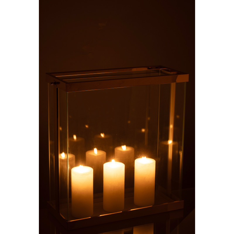 Photophore original XXL Hauteur 42 cm en Métal Doré Verre Transparent Invar - 3