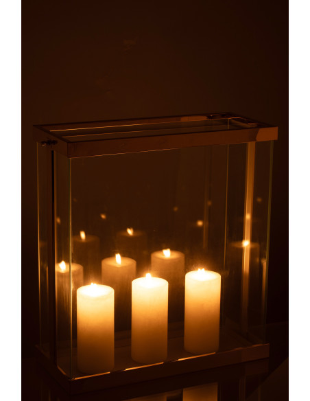 Photophore original XXL Hauteur 42 cm en Métal Doré Verre Transparent Invar - 3