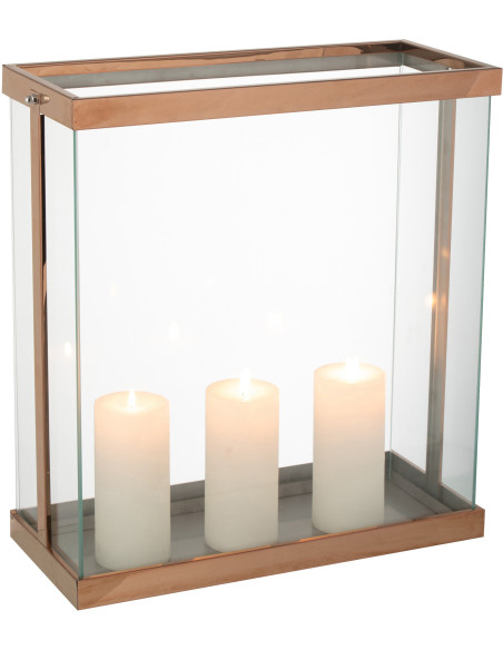 Photophore original XXL Hauteur 42 cm en Métal Cuivré Verre Transparent Invar - 1