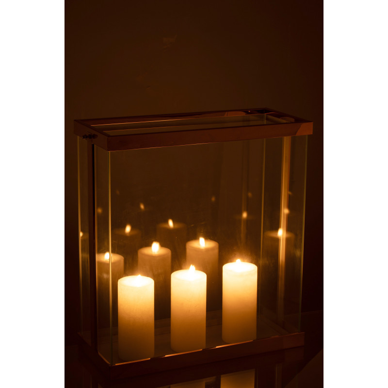 Photophore original XXL Hauteur 42 cm en Métal Cuivré Verre Transparent Invar - 3