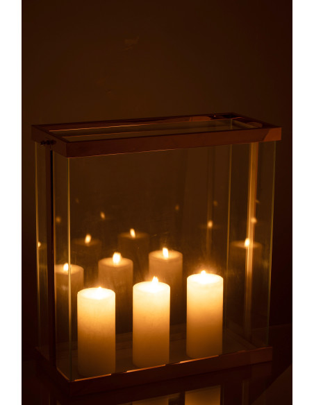 Photophore original XXL Hauteur 42 cm en Métal Cuivré Verre Transparent Invar - 3