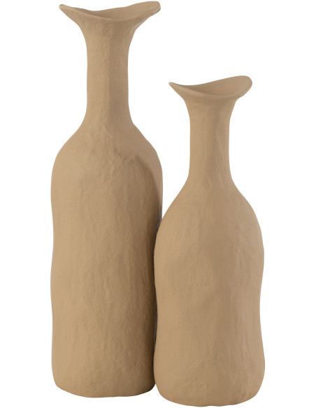 Vase moderne Bouteille XL Hauteur 50 cm en Métal Beige Agra - 3