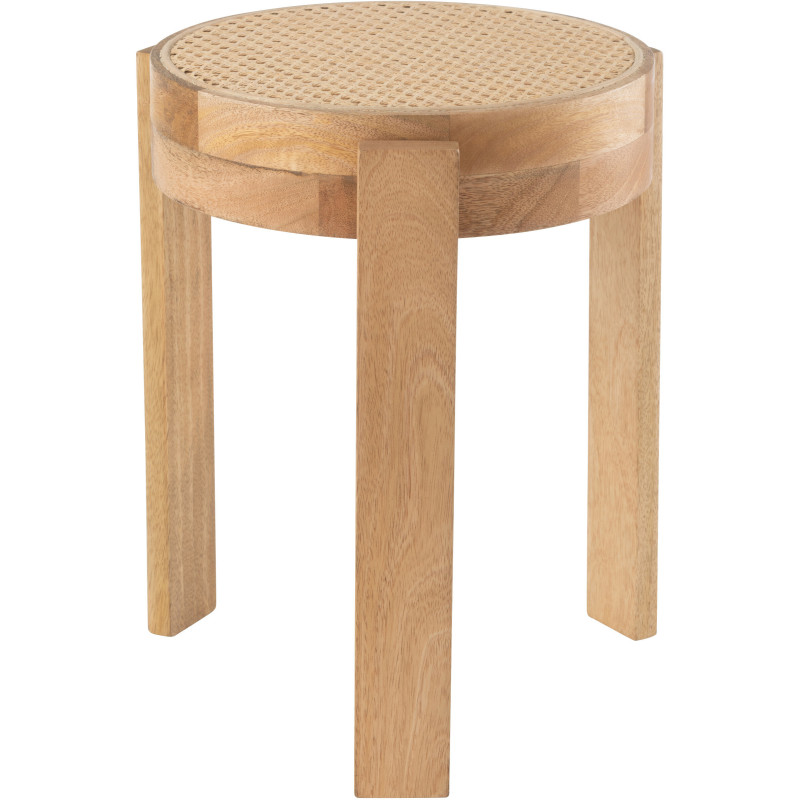 Tabouret moderne Rond en Rotin Naturel Cannage Bois de manguier Pune - 1