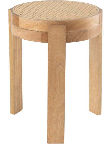 Tabouret moderne Rond en Rotin Naturel Cannage Bois de manguier Pune - 1
