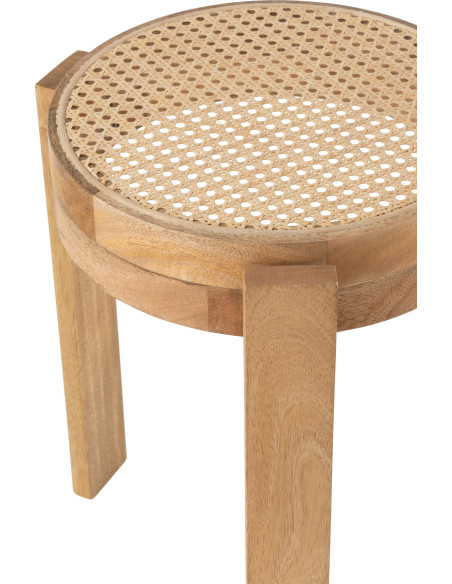Tabouret moderne Rond en Rotin Naturel Cannage Bois de manguier Pune - 2