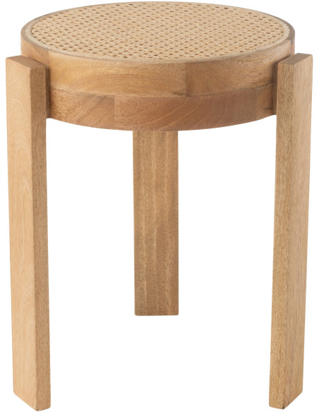 Tabouret moderne Rond en Rotin Naturel Cannage Bois de manguier Pune - 3