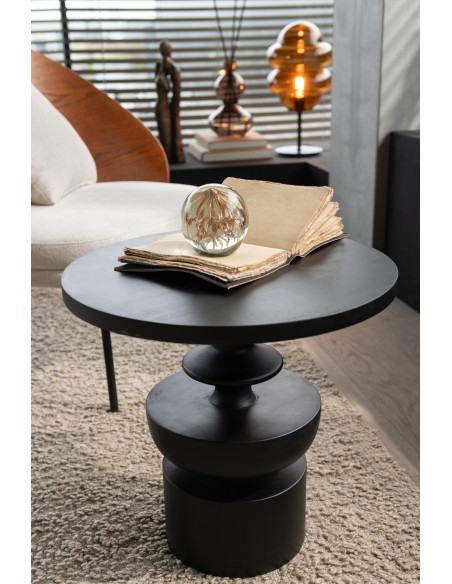 Table basse moderne Ronde en Bois de manguier Noir Goa - 2