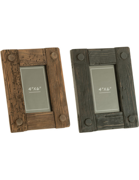 Cadre photo original en Bois de pin Marron Noir pour photo 10x15 cm Nick (Lot de 2) - 1
