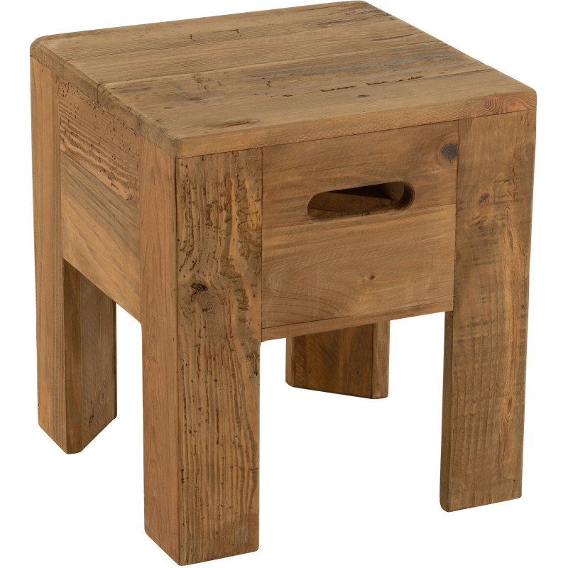 Tabouret vintage Carré en Bois de pin Marron Vieilli Will - 1