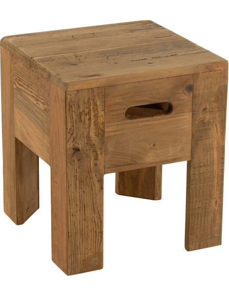 Tabouret vintage Carré en Bois de pin Marron Vieilli Will - 1