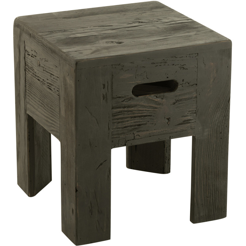 Tabouret vintage Carré en Bois de pin Noir Vieilli Will - 1
