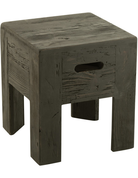 Tabouret vintage Carré en Bois de pin Noir Vieilli Will - 1