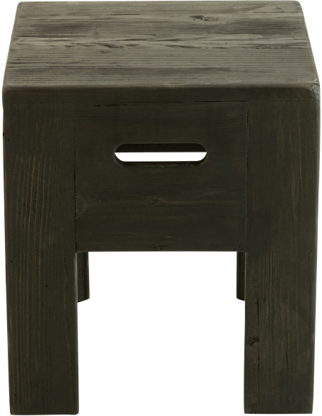 Tabouret vintage Carré en Bois de pin Noir Vieilli Will - 2