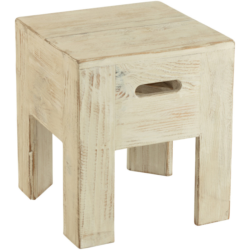 Tabouret vintage Carré en Bois de pin Blanc Vieilli Will - 1