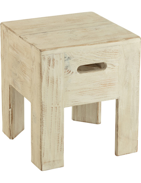 Tabouret vintage Carré en Bois de pin Blanc Vieilli Will - 1