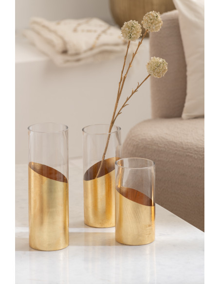 Photophore original bicolore XXL Hauteur 30 cm en Verre Doré Transparent Moa - 2