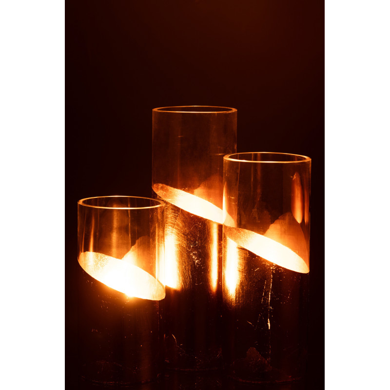 Photophore original bicolore XXL Hauteur 30 cm en Verre Doré Transparent Moa - 7