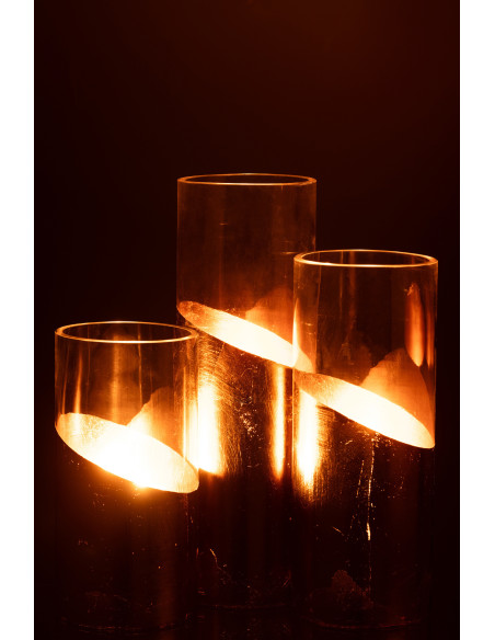 Photophore original bicolore XXL Hauteur 30 cm en Verre Doré Transparent Moa - 7