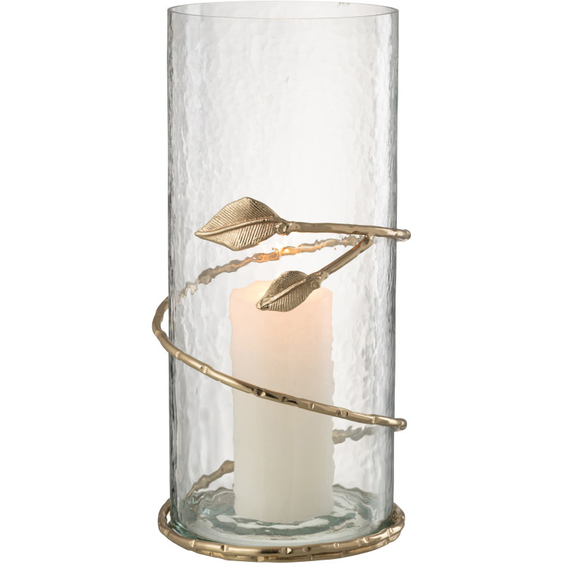 Vase moderne Cylindrique Hauteur 40 cm en Verre Transparent Métal Doré Motif feuille Koryn - 3