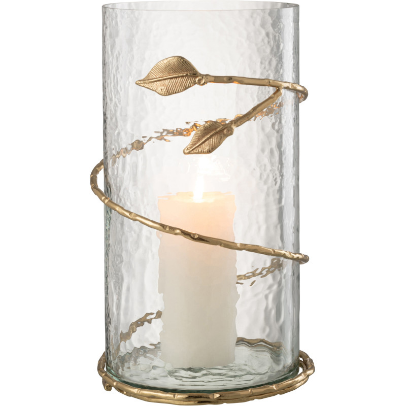 Vase moderne Cylindrique Hauteur 34 cm en Verre Transparent Métal Doré Motif feuille Koryn - 3