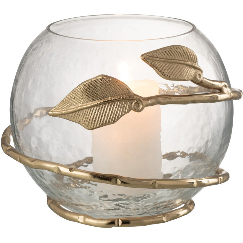 Photophore original boule Diamètre 10 cm en Verre Transparent Métal Doré Motif feuille Koryn - 3