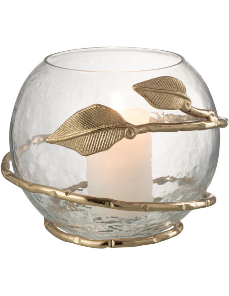 Photophore original boule Diamètre 10 cm en Verre Transparent Métal Doré Motif feuille Koryn - 3