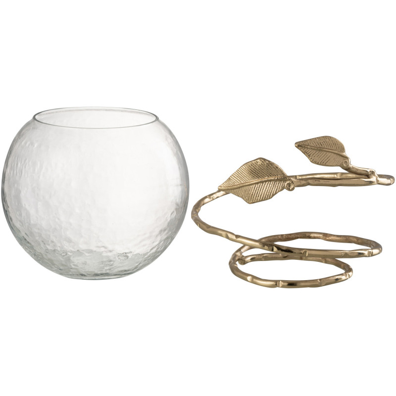 Photophore original boule Diamètre 10 cm en Verre Transparent Métal Doré Motif feuille Koryn - 5