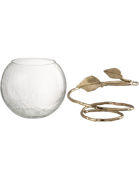 Photophore original boule Diamètre 10 cm en Verre Transparent Métal Doré Motif feuille Koryn - 5