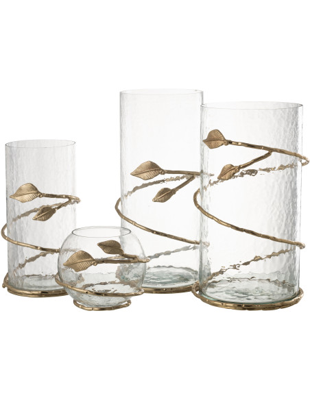 Photophore original boule Diamètre 10 cm en Verre Transparent Métal Doré Motif feuille Koryn - 6