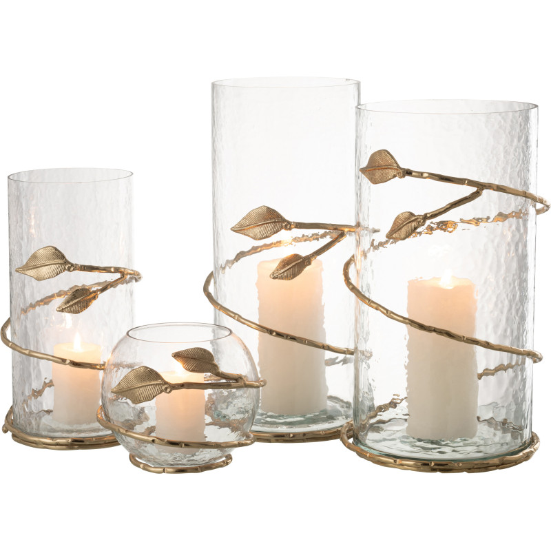 Photophore original boule Diamètre 10 cm en Verre Transparent Métal Doré Motif feuille Koryn - 7