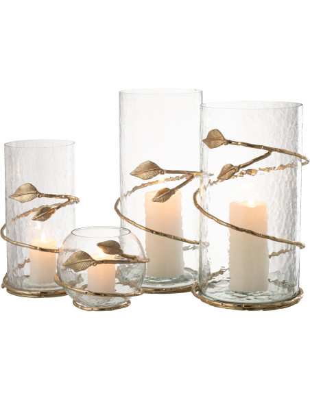 Photophore original boule Diamètre 10 cm en Verre Transparent Métal Doré Motif feuille Koryn - 7