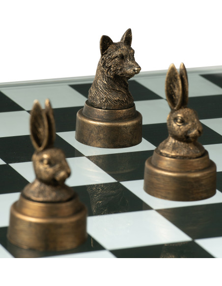 Jeu d'échecs original Animaux 60 cm en Résine Doré Marron Bestio - 14