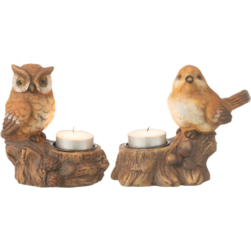 Photophore original Oiseau et Hibou Hauteur 12 cm en Porcelaine Marron Kiros (Lot de 2) - 1