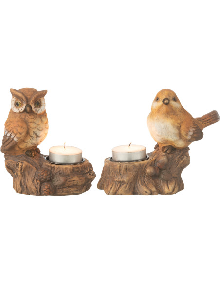 Photophore original Oiseau et Hibou Hauteur 12 cm en Porcelaine Marron Kiros (Lot de 2) - 1