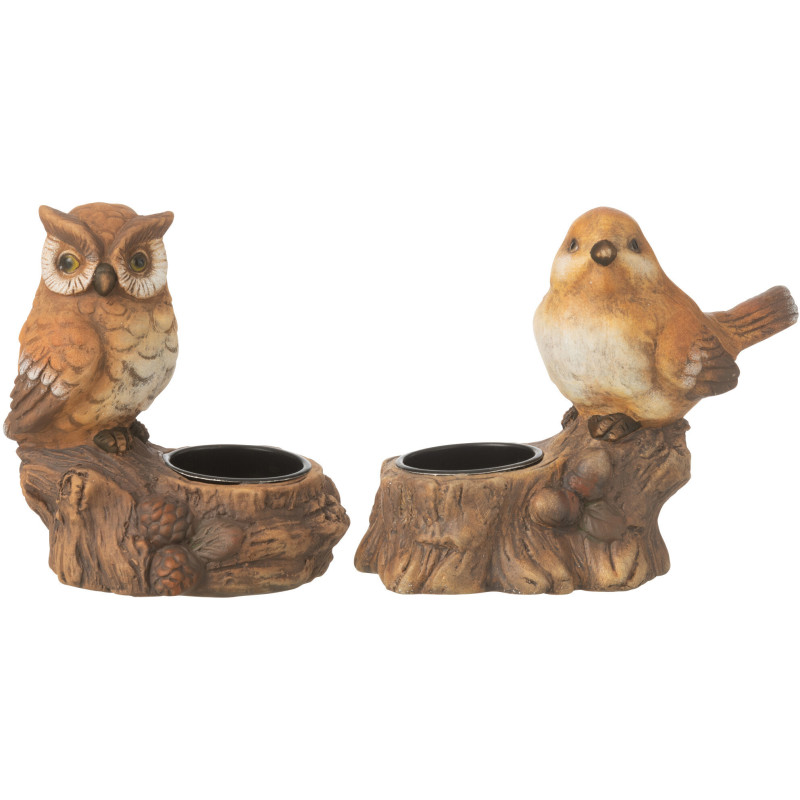 Photophore original Oiseau et Hibou Hauteur 12 cm en Porcelaine Marron Kiros (Lot de 2) - 2