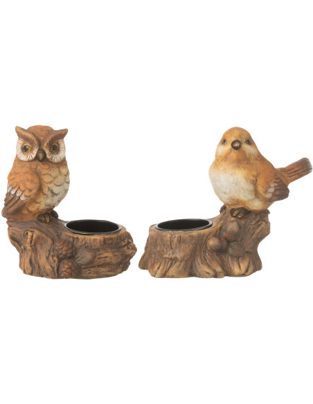 Photophore original Oiseau et Hibou Hauteur 12 cm en Porcelaine Marron Kiros (Lot de 2) - 2